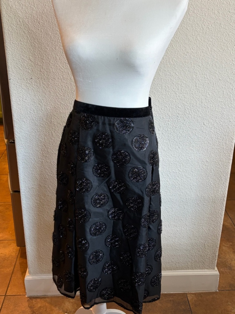 Talbots Black Midi Skirt with Beaded Polka Dots